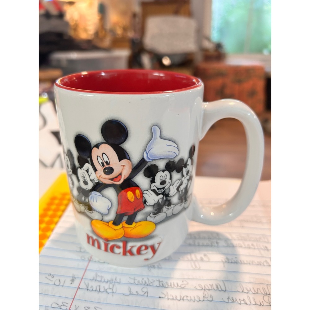 Disney Parks Mickey Mouse  Mug Walt Disney World White Red Interior Ceramic‎